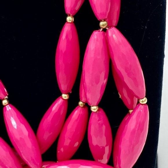 Amrita Singh Statement Multi-Strand Hot‎ Pink Beads and Gold Tone Chain Necklace - Picture 5 of 15